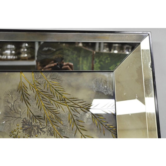 Vintage Chinoiserie Orientalist Verre Eglomise Smoked Glass Figural Wall Mirror For Sale - Image 9 of 16