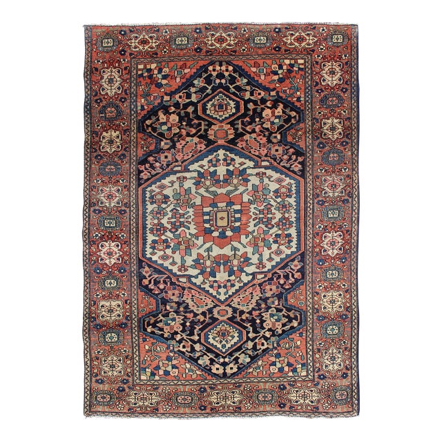 Persian Sarouk Faraghan Small Rug With Medallion Design Antique 3'6"x4'9" For Sale