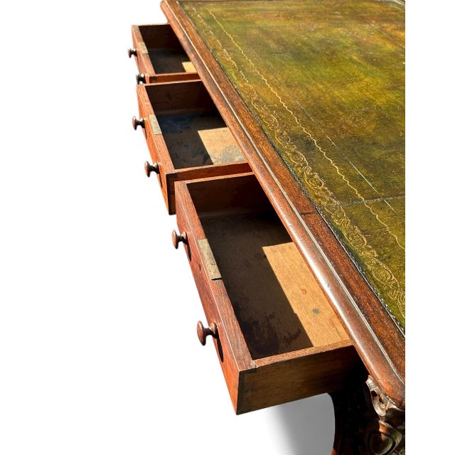 French Louis XV Style Carved Walnut Partners Desk With Leather Top. For Sale - Image 9 of 16