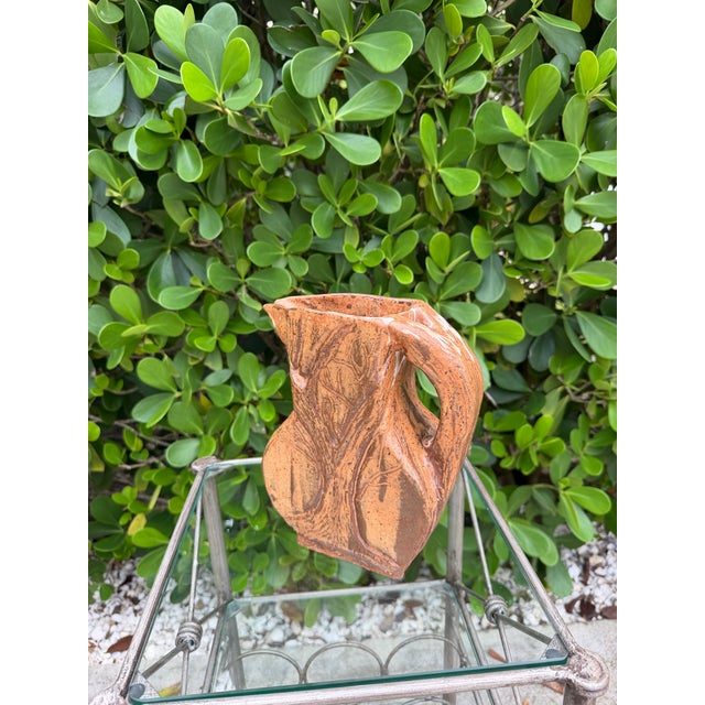 Mid-Century Modern Vintage Signed Sculptural Studio Pottery Pitcher For Sale - Image 3 of 10