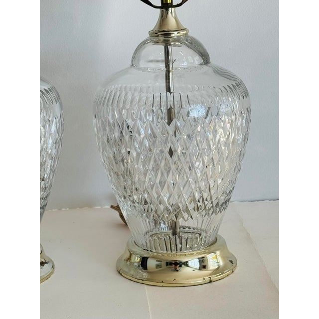 Vintage 1970s Diamond Pattern Lead Crystal Table Lamps, a Pair For Sale - Image 4 of 11