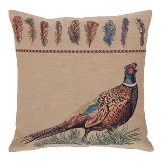 Pheasant Tapestry Cushion With Feather Filler - 46x46cm (18"x18") For Sale