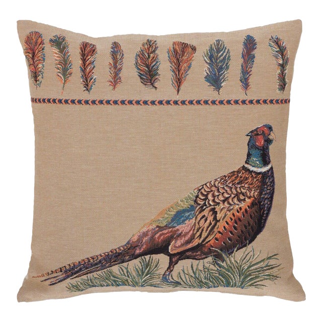 Pheasant Tapestry Cushion With Feather Filler - 46x46cm (18"x18") For Sale