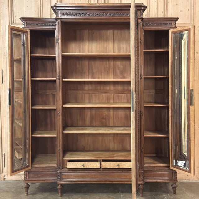 19th Century French Louis XVI Walnut Triple Armoire For Sale - Image 14 of 18