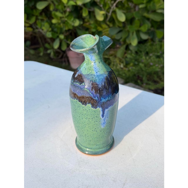 Vintage 7.5” Studio Pottery Vase With Sculptural Flared Rim For Sale - Image 4 of 10