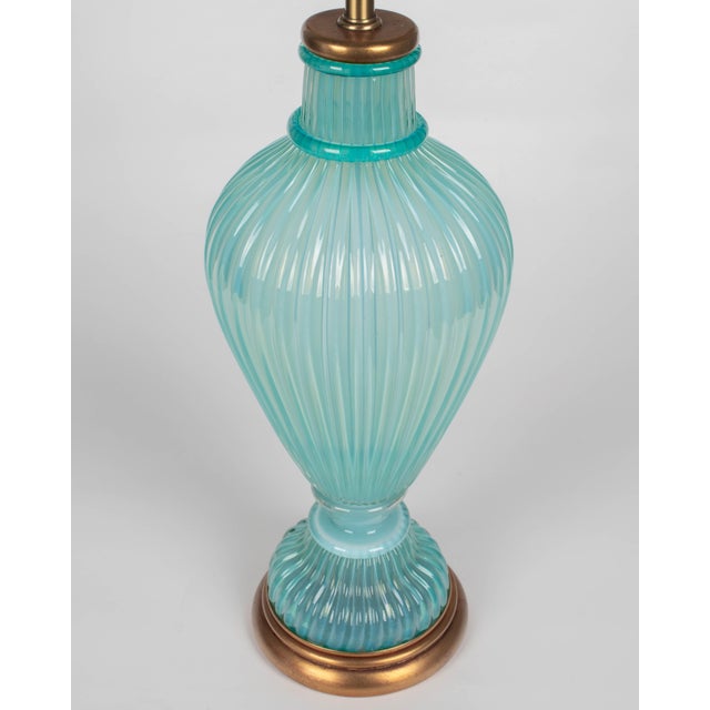 Wood Aqua Blue Murano Glass Lamp by Archimede Seguso for Marbro, Italy 1950s For Sale - Image 7 of 13