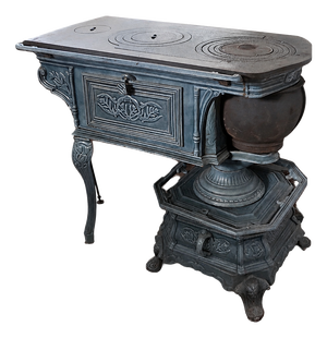 French Green Enamelled Cast Iron Wood Burning Stove