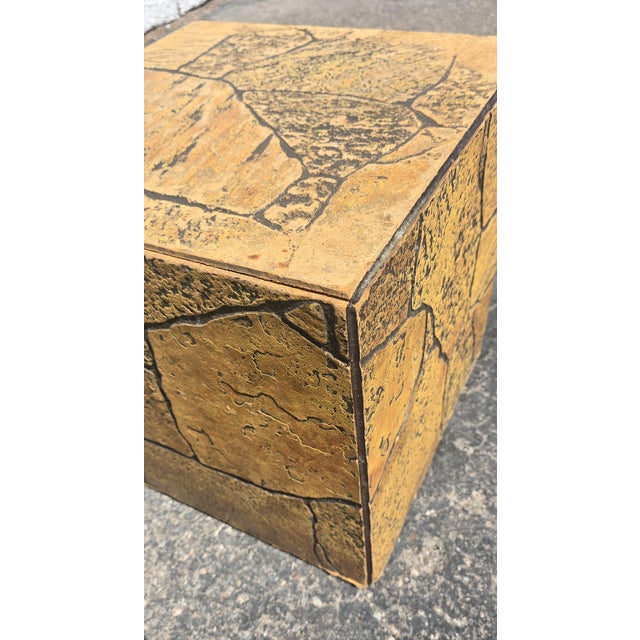 Wood 1980s Faux Stone Tile Cube Side Table For Sale - Image 7 of 9