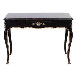 Regency Style Ebonized Marble Top Desk With Brass Mounts For Sale