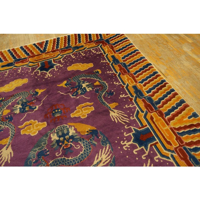Textile Charming Violet and Yellow Color With Dragon Design Antique Chinese Ningxia Rug For Sale - Image 7 of 11