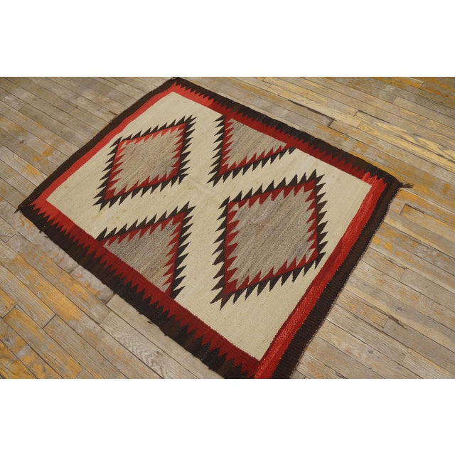 Early 20th Century American Navajo "Double Saddle" Rug 3' x 3'9"-92 x 115 Antique Navajo American Flat Weave Rug...