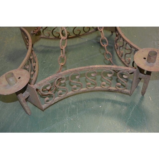 Vintage Gothic Rustic Green Cast Iron Tiered Candle Square Chandelier W/ Rings & Chains Castle For Sale - Image 12 of 16