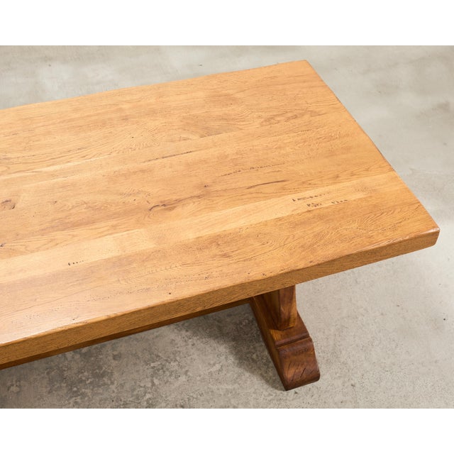 French Provincial Oak Country Farmhouse Trestle Dining Table For Sale - Image 9 of 18