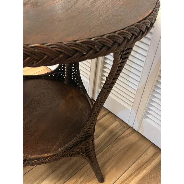 Heywood-Wakefield Antique Victorian Wicker Two-Tier Parlor Table, Attributed to Heywood-Wakefield For Sale - Image 4 of 10