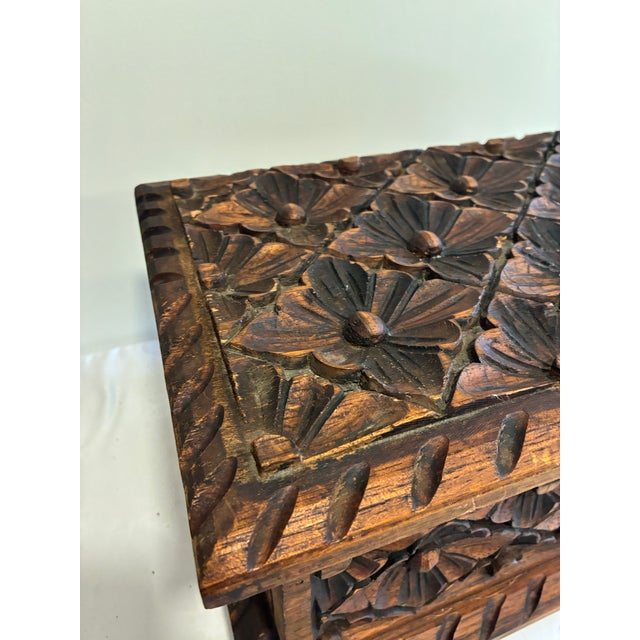 Vintage Hand-Carved Floral Wooden Chest For Sale - Image 12 of 16