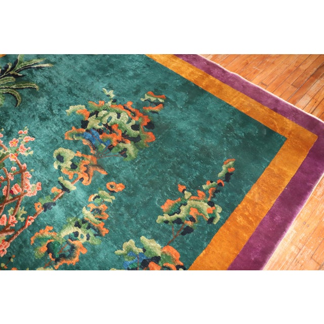 Chinese Antique Chinese Art Deco Carpet - 9' x 11'9" For Sale - Image 3 of 12