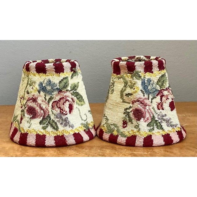 Vintage Needlepoint Floral Lamp Shades Pair For Sale - Image 10 of 14