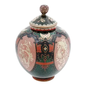 Antique Japanese Cloisonne Meiji Goldstone Enamel Censer Koro With Dragons