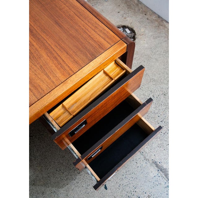 Brown 1960s Mid Century Modern Desk Solid Walnut Executive Office 3 Drawer Floating Chrome For Sale - Image 8 of 12