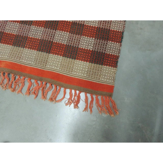 Vintage Red & Orange Woven Check Pattern Indian Textile For Sale - Image 4 of 6