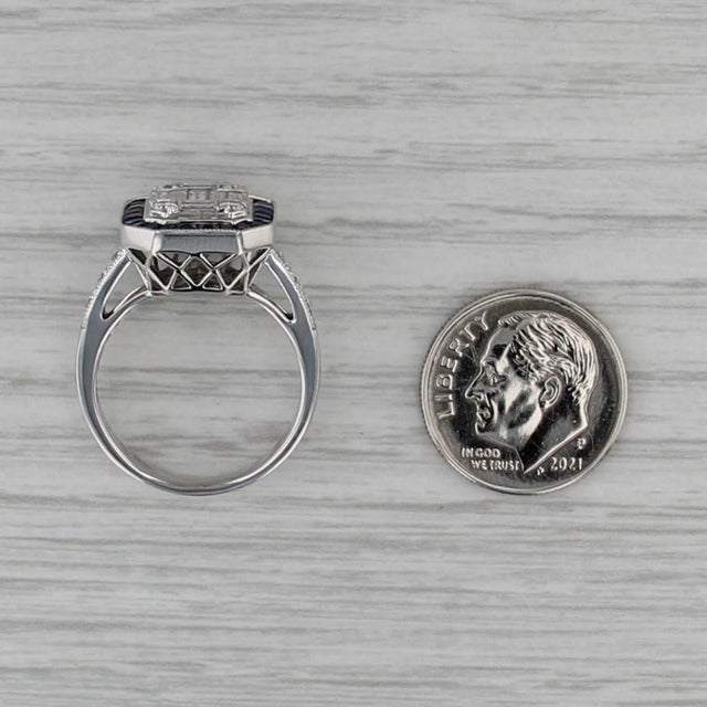 Metal 2.07ctw Diamond Blue Sapphire Halo Engagement Ring 18k White Gold Size 7 For Sale - Image 7 of 7