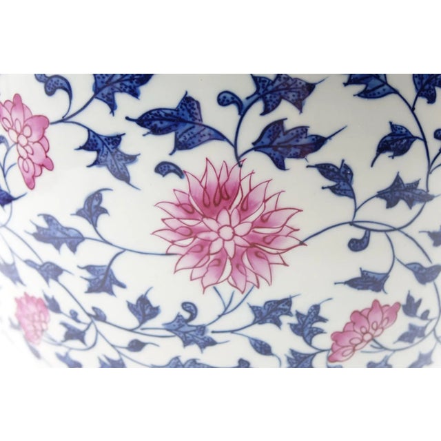 Large Chinese Porcelain Vase – Hand-Painted Blue & White with Red Accents – 15" x 15" x 22" This stunning large Chinese...