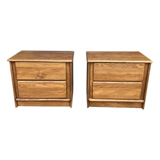 1980s Scandinavian Modern Solid Oak Two-Drawer Nightstands – Pair For Sale
