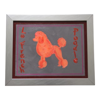 Dog Poodle Minimalism Pop Art Folk Art Americana Orange Putty Gray, Burgundy Original Oil Painting by Cleo Plowden For Sale