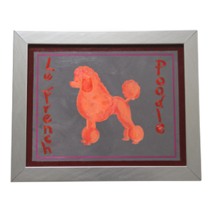 Poodle Dog Minimalism Pop Art Folk Art Americana Orange Putty Gray, Burgundy Original Oil Painting by Cleo Plowden