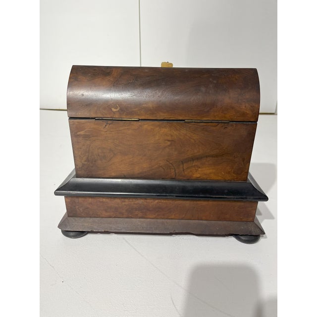 19th Century Burl Walnut Letterbox With Inkwell and Candle Holder For Sale - Image 4 of 4
