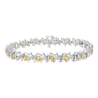 .925 Sterling Silver, Lab-Grown Gemstone and 1/6 Cttw Round Diamond Tennis Bracelet (H-I Color, I1-I2 Clarity) - Created Citrine, November Birthstone For Sale