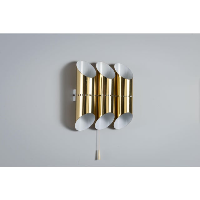 Gold Triple Cylindrical Wall Lamps in Brass with Perforated Shades, 1970s, Set of 2 For Sale - Image 8 of 14