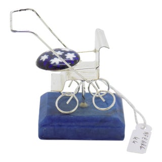 Vintage Italian Handmade Genuine Silver & Murrina Glass Decorative Stroller, Made in Florence (Fi, Tuscany) For Sale