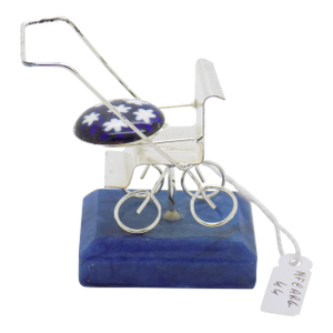 Vintage Italian Handmade Genuine Silver & Murrina Glass Decorative Stroller, Made in Florence (Fi, Tuscany)