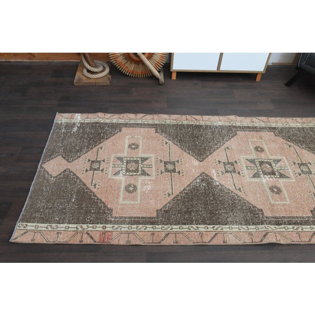 1970s Turkish Oushak Handmade Wool Cotton Brown Runner Rug For Sale In San Francisco - Image 6 of 11