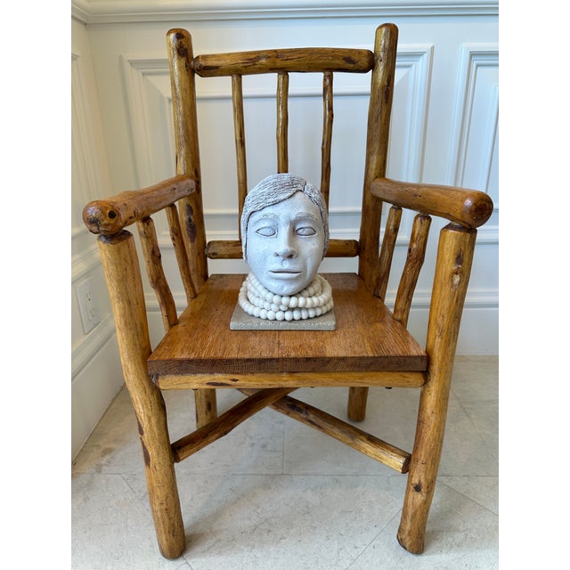 Vintage Handmade Small Size Rustic Carved Log Wood Chair For Sale - Image 16 of 18
