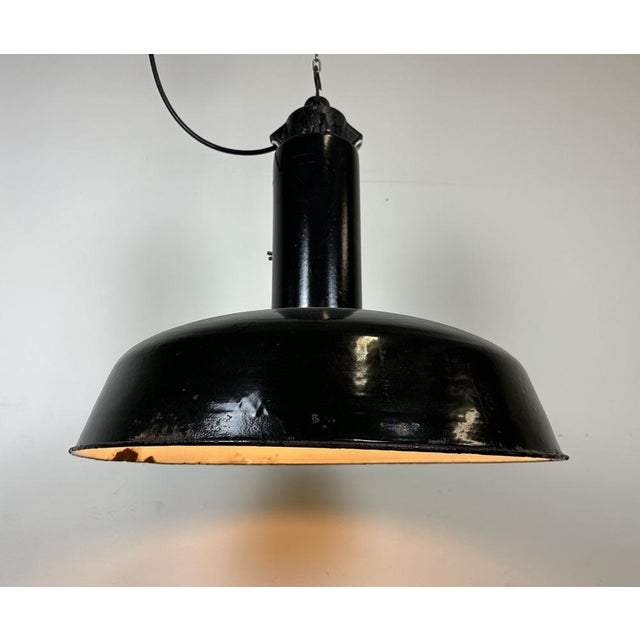 Industrial Black Enamel Factory Pendant Lamp with Iron Top, 1950s For Sale - Image 16 of 18