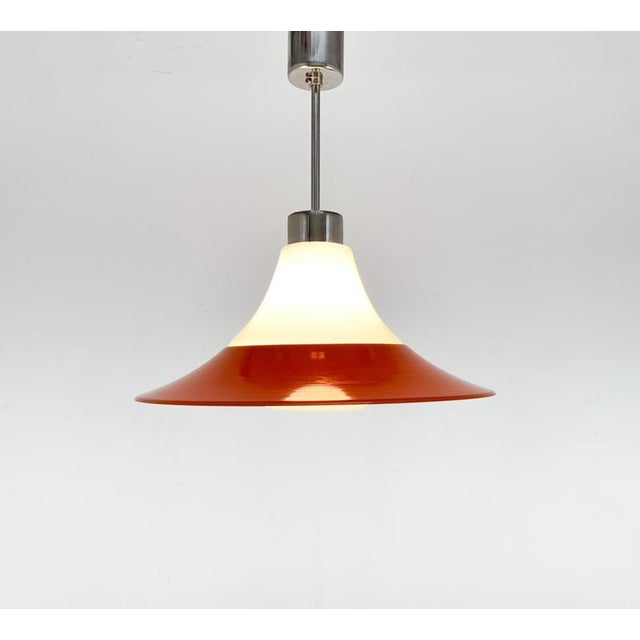 Mid-Century Opaline Glass and Metal Pendant Light, 1970s For Sale - Image 3 of 10
