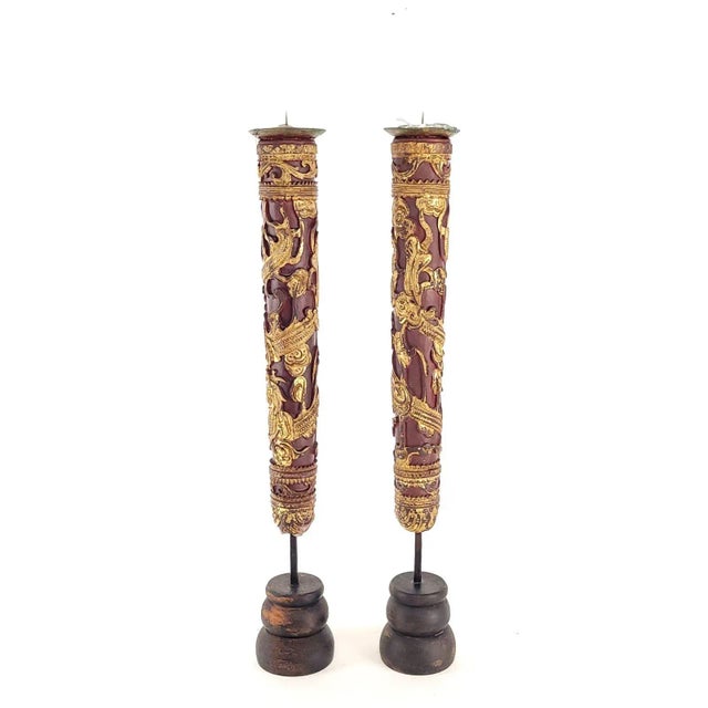 Chinese Pair of Chinese Giltwood Candle Stands, Circa 1830 For Sale - Image 3 of 10
