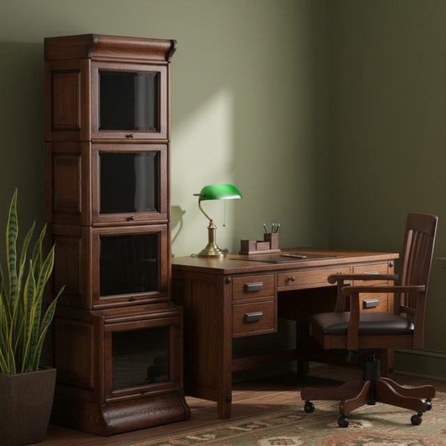 Brown Mission Narrow Barrister Bookcase - Beveled Glass - Micheals Cherry For Sale - Image 8 of 17