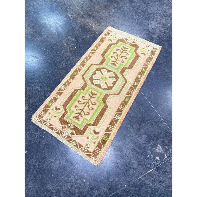 Textile Turkish Mini Rug Oriental Hand Knotted Vintage Rug 1'9" x 3'5" #17736 For Sale - Image 7 of 8