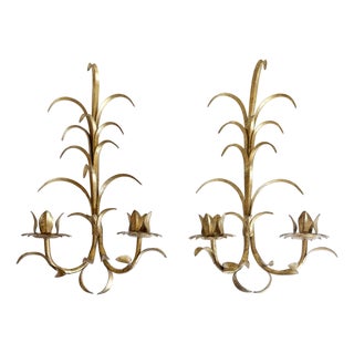 1960s Gilded Toleware Candle Sconces - A Pair For Sale