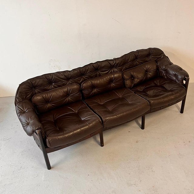 1970s Mid-Century Swedish Leather Sofa by Sven Ellekaer for Coja, 1970s For Sale - Image 5 of 15