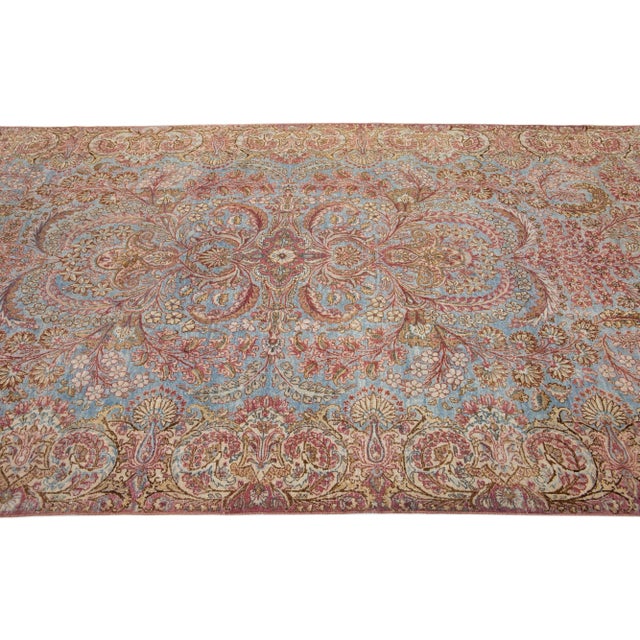 1950s 1950s Mid Century Blue Handmade Persian Kirman Wool Rug With Allover Floral Motif For Sale - Image 5 of 7