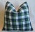 Metal Green, Blue & White Tartan Plaid Feather/Down Pillow 21" Square For Sale - Image 7 of 7