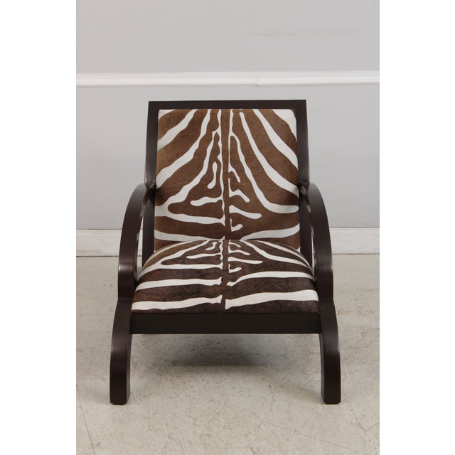 Wood Art Deco Modern Style Zebra Print Chair & Ottoman For Sale - Image 7 of 18