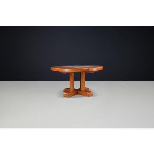 Mid-Century French Elm and Ceramic Dining Table by A. Picard, 1970s For Sale - Image 4 of 11