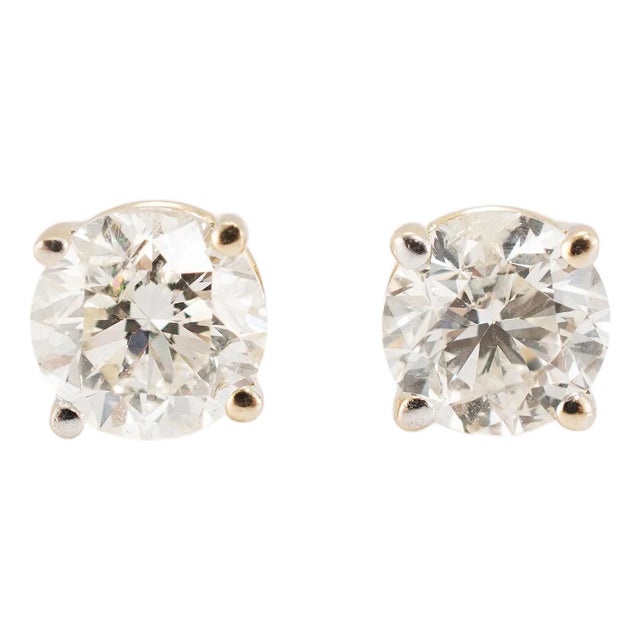 Unisex 14k Yellow Gold 0.90ctw Round Brilliant Diamond Screw Back Stud Earrings, Pair For Sale