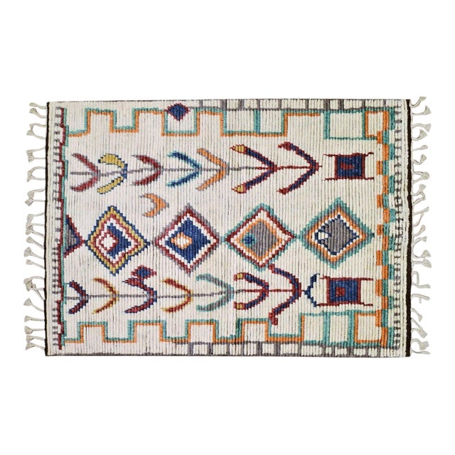 Moroccan Modern Hand Knotted Wool Rug, 4'x6' For Sale