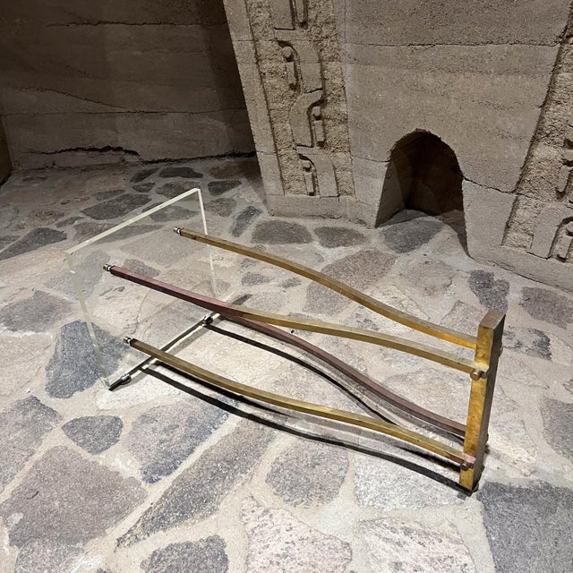 1960s Oval Coffee Table Lucite and Brass After Charles Hollis Jones